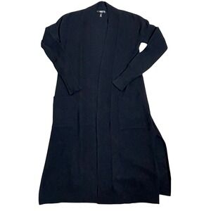 AQUA Cashmere Cardigan Duster Sweater Open Front Long Black Small S Womens